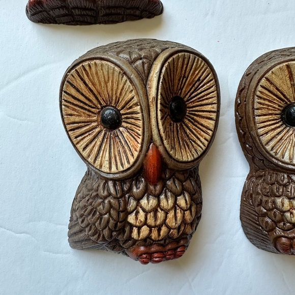 Vintage Foam Resin Owl Wall Art Hanging Decor Set Of 4 70's MCM Big Eye - Picture 5 of 6